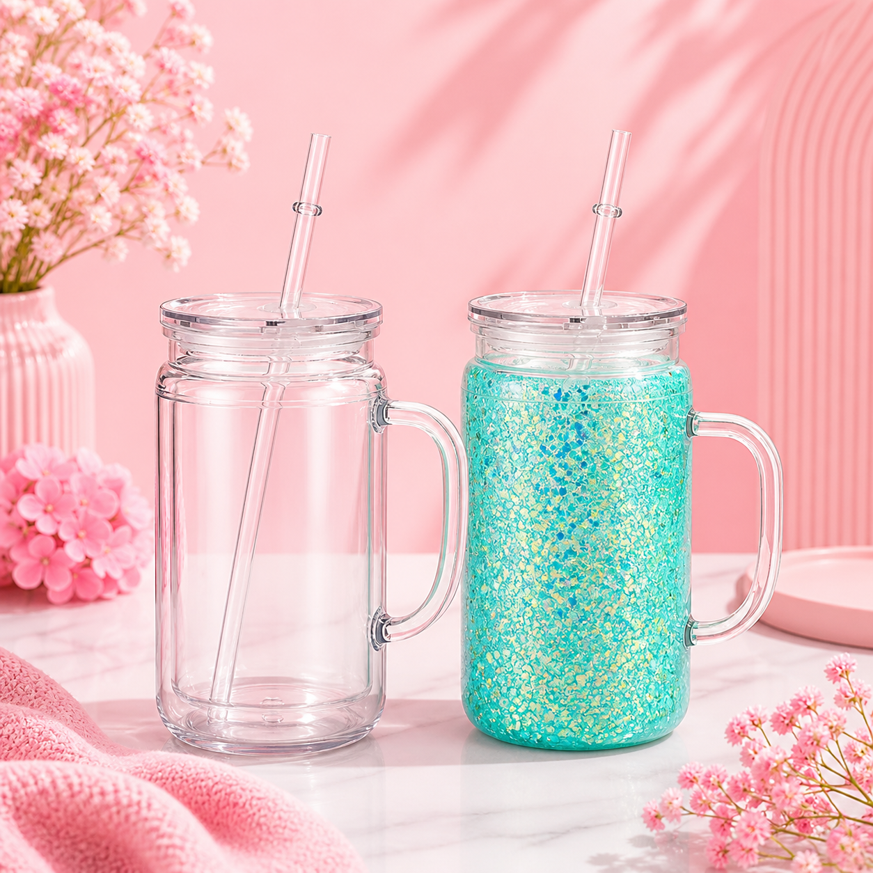 16oz Acrylic with handle snowglobe